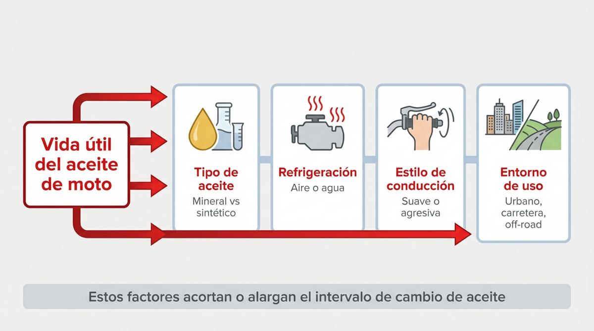 Diagrama en tabla con errores habituales al cambiar el aceite de la moto y sus consecuencias